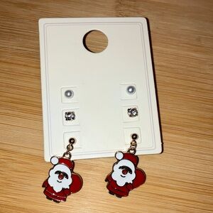 Festive Santa Claus Red and White Earrings 3 Pair Total New